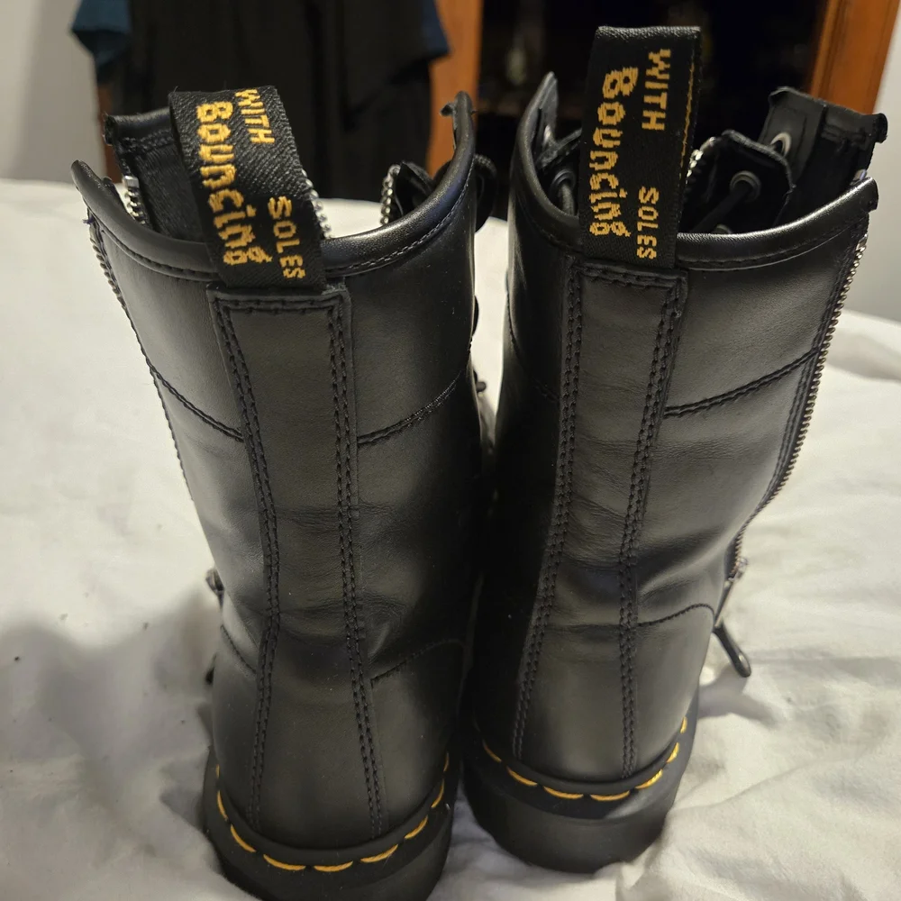 Dr. Martens Black Leather Moto Boots with Silver Zippers - Picture 3 of 8